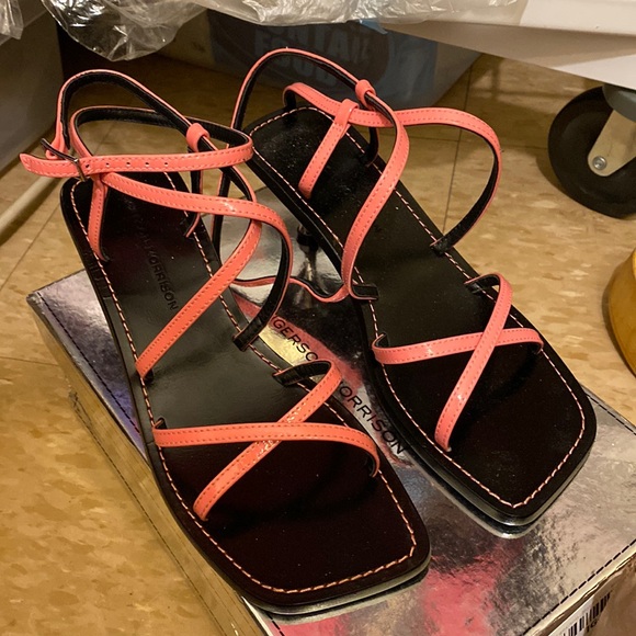 NWT Sigerson Morrison Irma leather square toe strappy kitten heel sandals heels - Picture 11 of 14